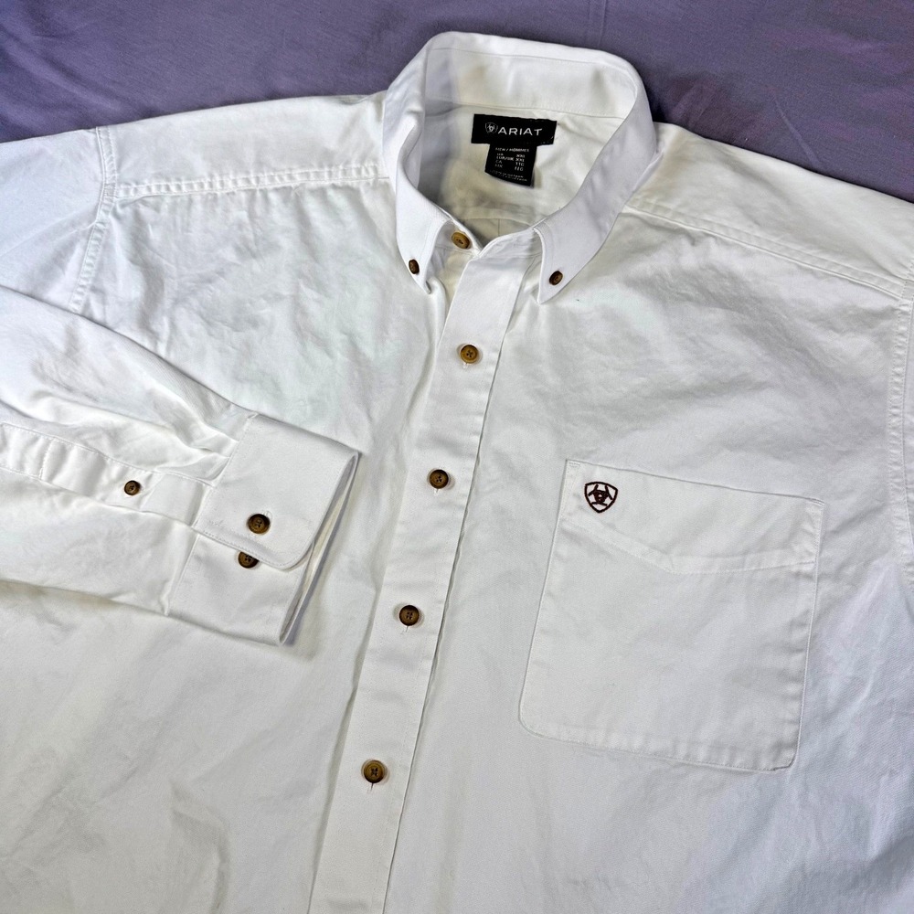 Ariat White Twill Western Shirt Men's Size XXL Long Sleeve Button Down